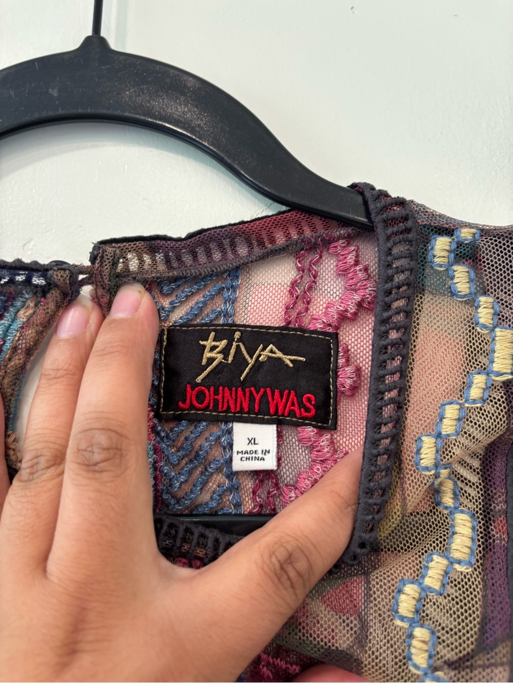 Johnny Was Biya Gervase Sheer Maxi Dress Aztec Romantic Tiered Embroidered XL - Picture 3 of 5